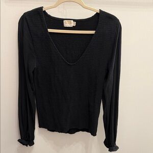 Nation LTD Classic Black Textured Long Sleeve Top